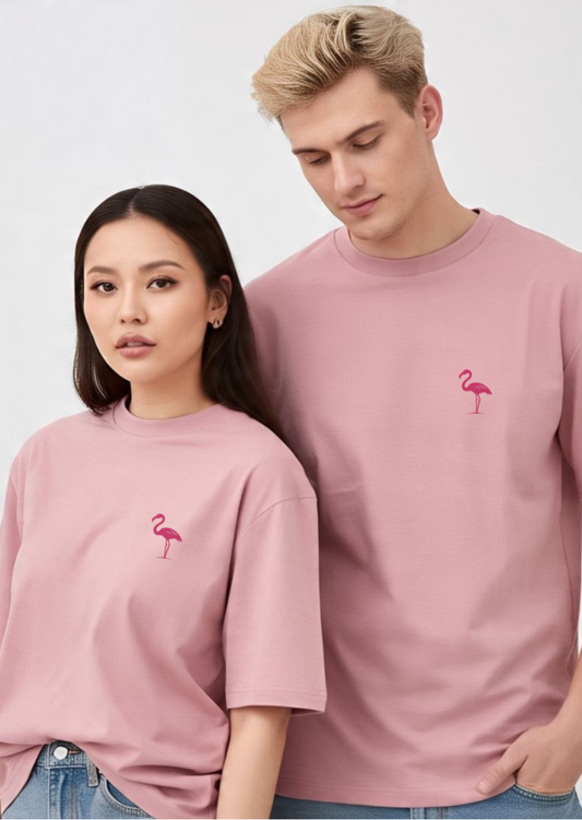 Flamingo Oversized T-Shirt  | 100% Cotton Unisex Tee | Embroidery T-shirt