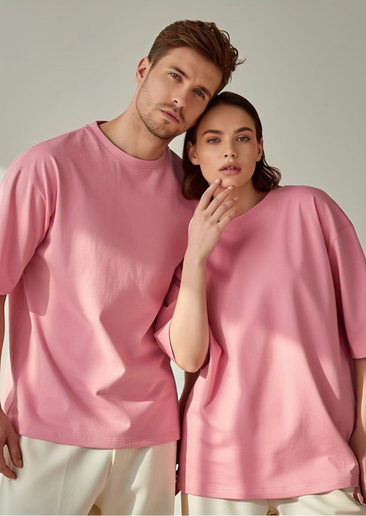 Premium Plain Oversized T-Shirt – 280 GSM | Unisex Fit | Flamingo Color