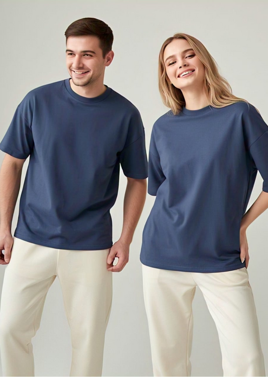 Premium Plain Oversized Navy Blue T-Shirt – 280 GSM | Unisex Fit