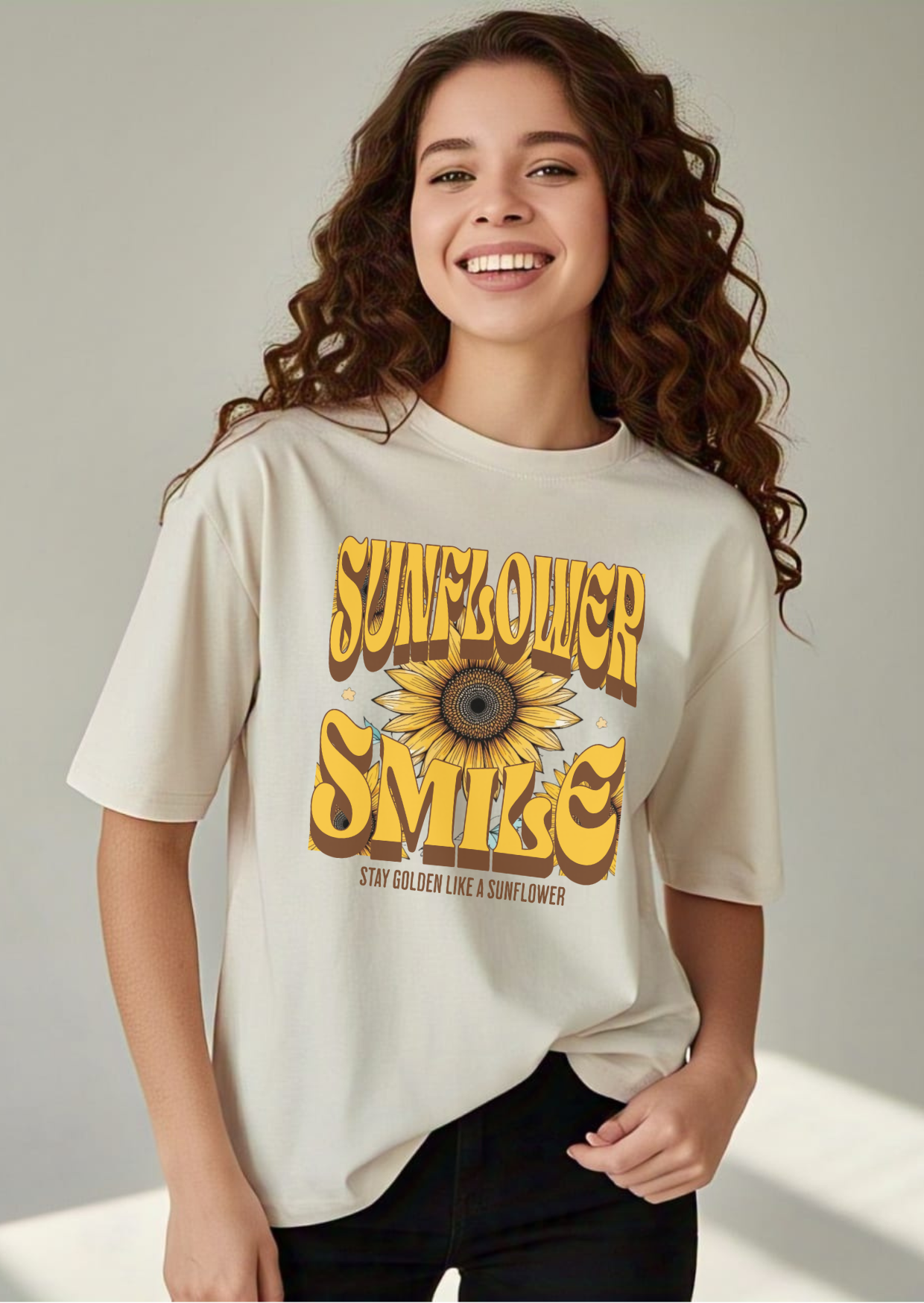 Oversized T-Shirt | Sunflower Smile – Stay Golden Like a Sunflower